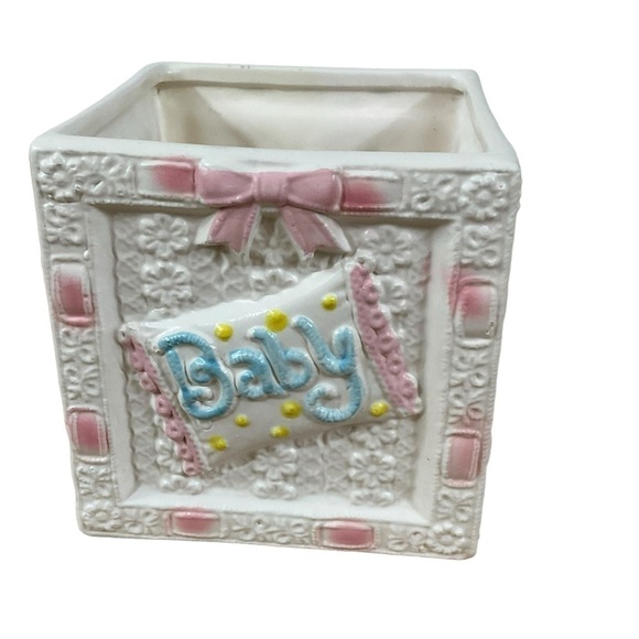 Vintage Nursery Baby Planter with Pink, Blue & Yellow Accents Baby Shower Decor - Picture 6 of 10
